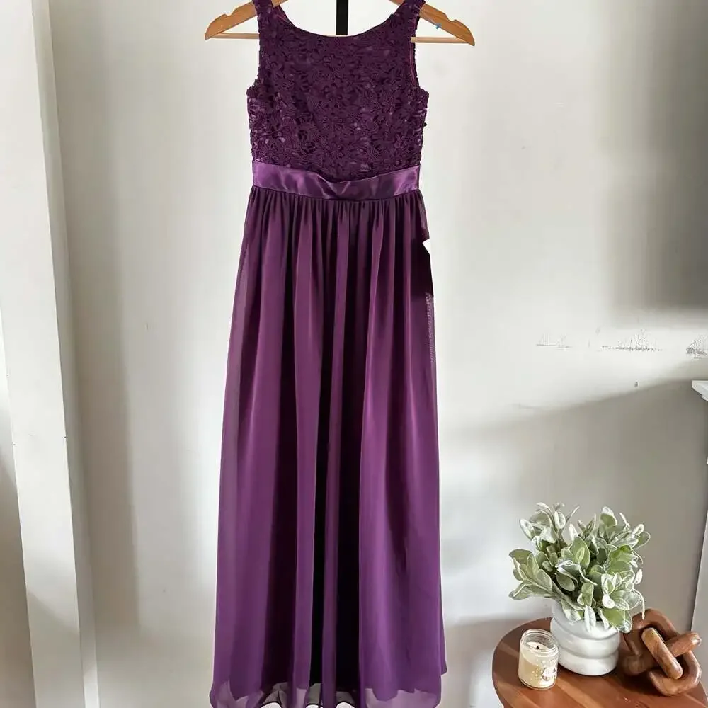 LanTing Bride NWT Grape Purple Lace Bodice Sleeveless Chiffon Maxi Formal Gown